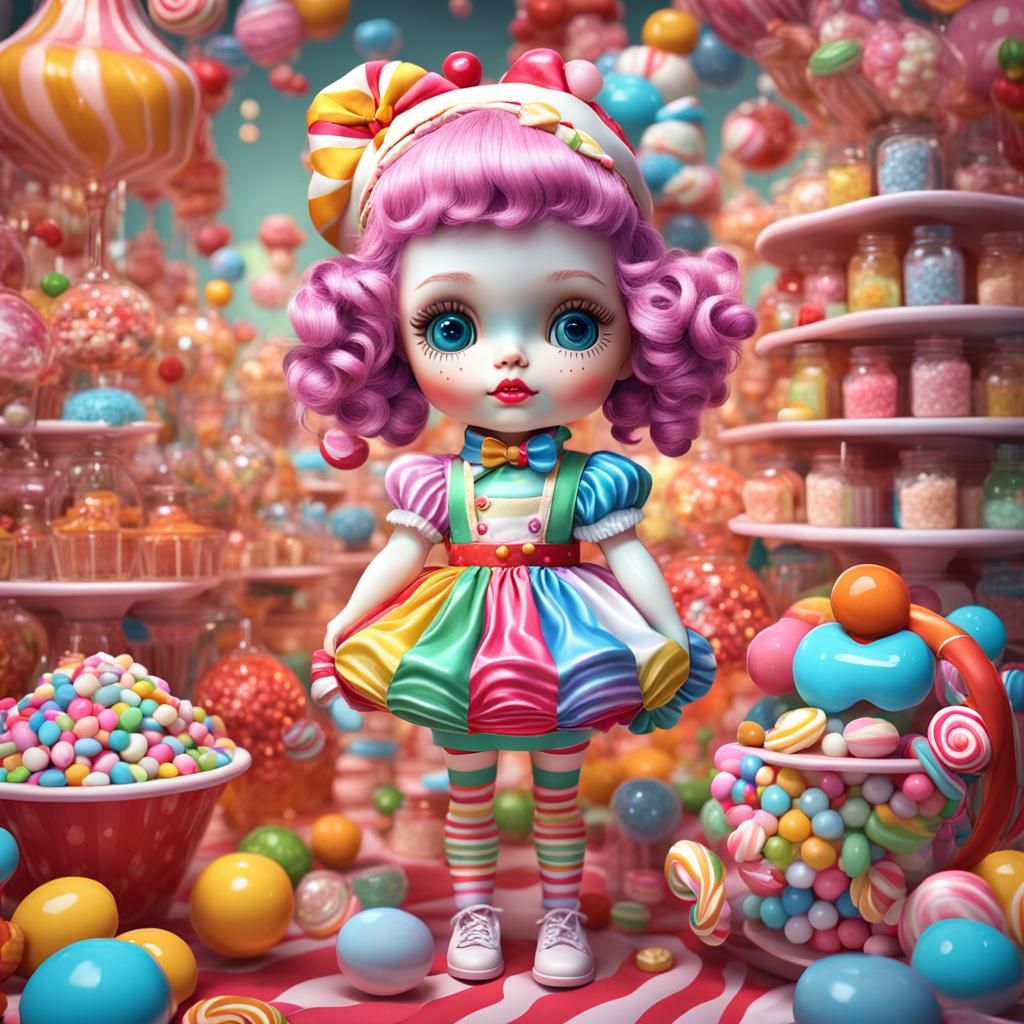 Candy Art Porcelain Doll in Low Brow Style