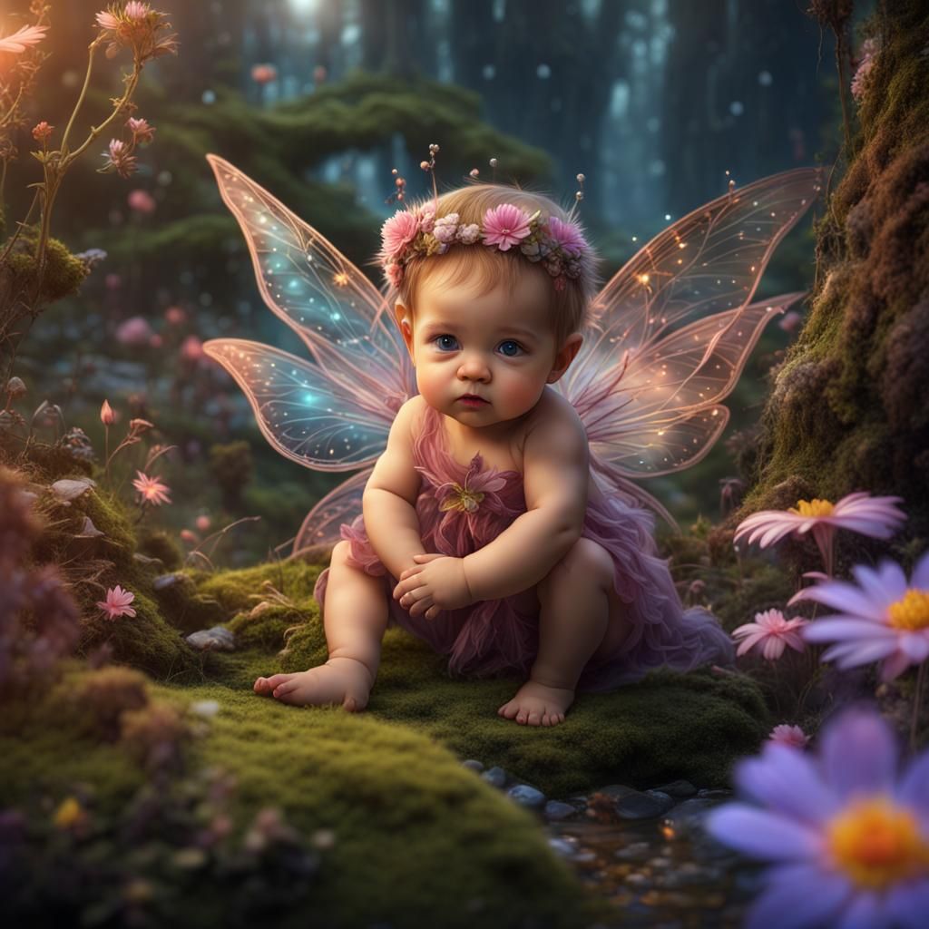 Cute Fairy Baby in Fantastical Fairyland, 8K Digital Art
