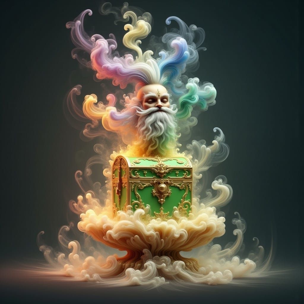 Ethereal Genie Rising from Ornate Box