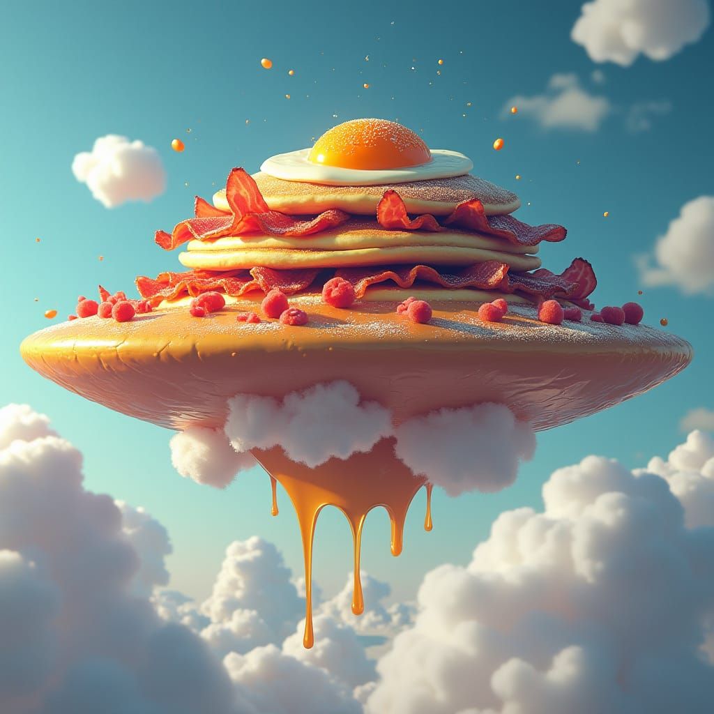 Breakfast UFO: Pancake Spaceship in Matte Painting Style