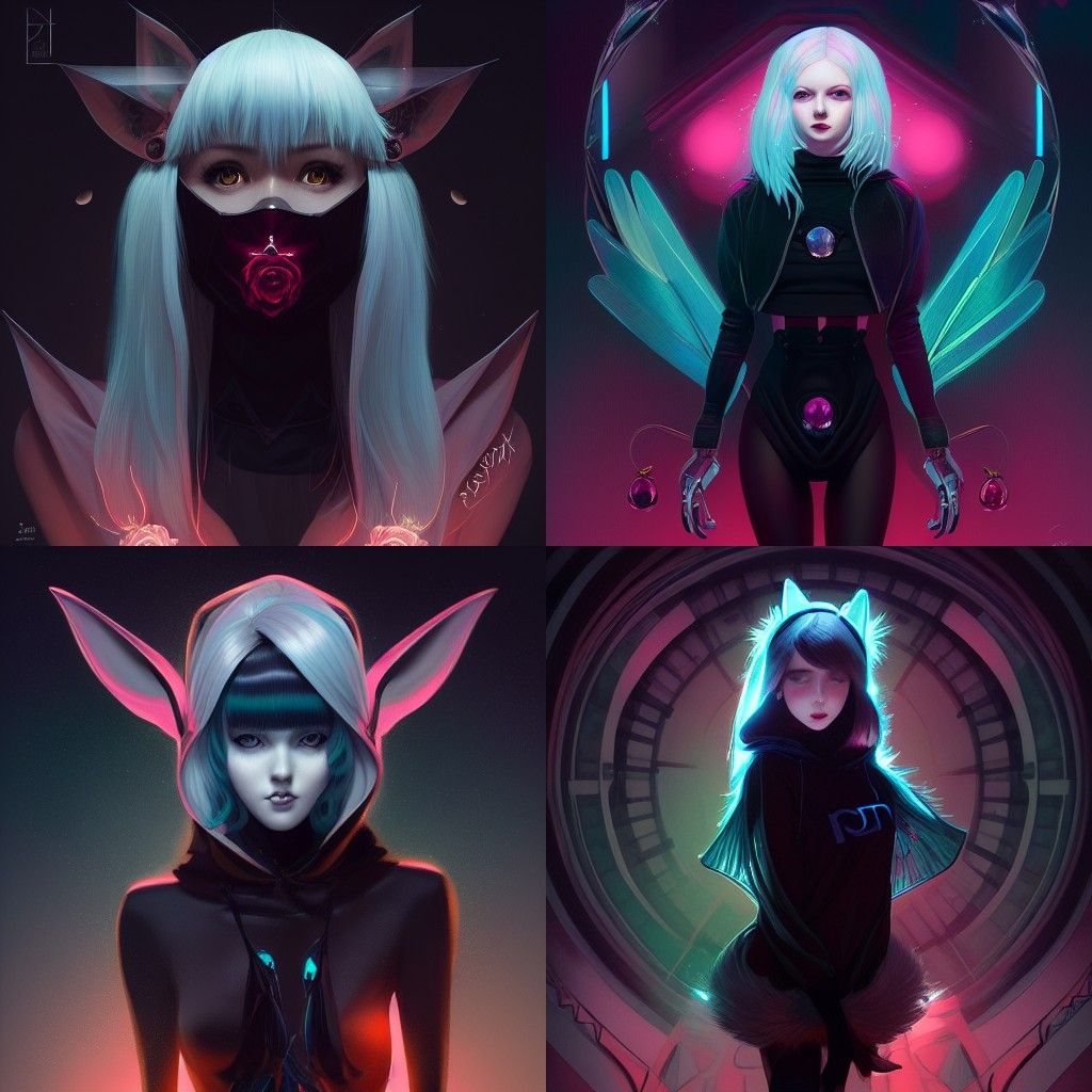 Robotic Fox Girl Portrait with Aquamarine Hoodie