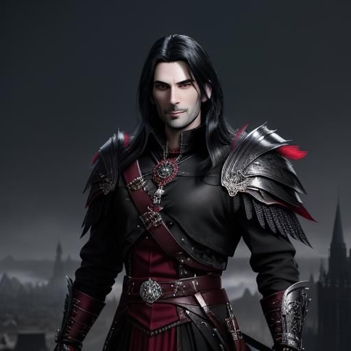 Handsome Vampire in Raven Armor, Gothic Art