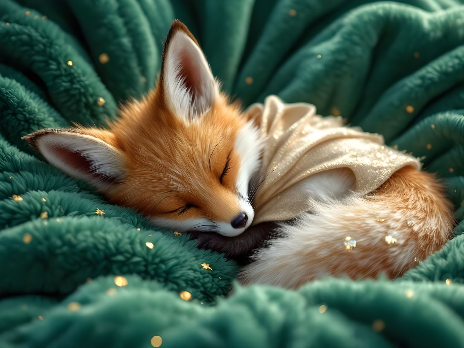 Sleeping Fox on Velvety Blanket