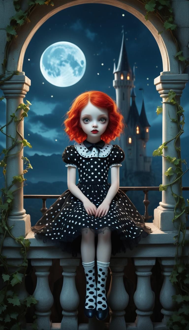 Pixie Vampire on Balcony in Ethereal Gothic Style