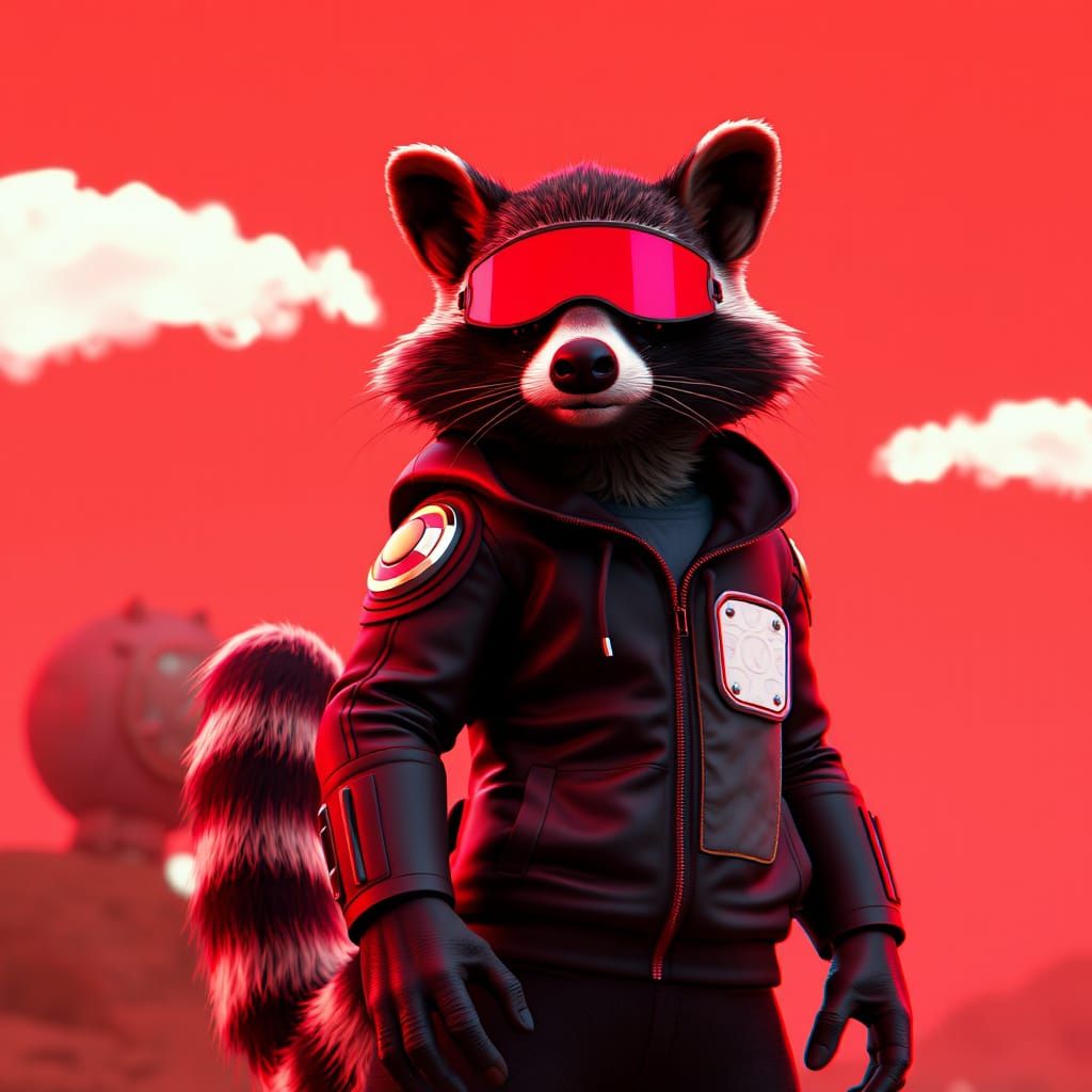 Retro-Futuristic Raccoon-Like Creature in Sci-Fi Attire