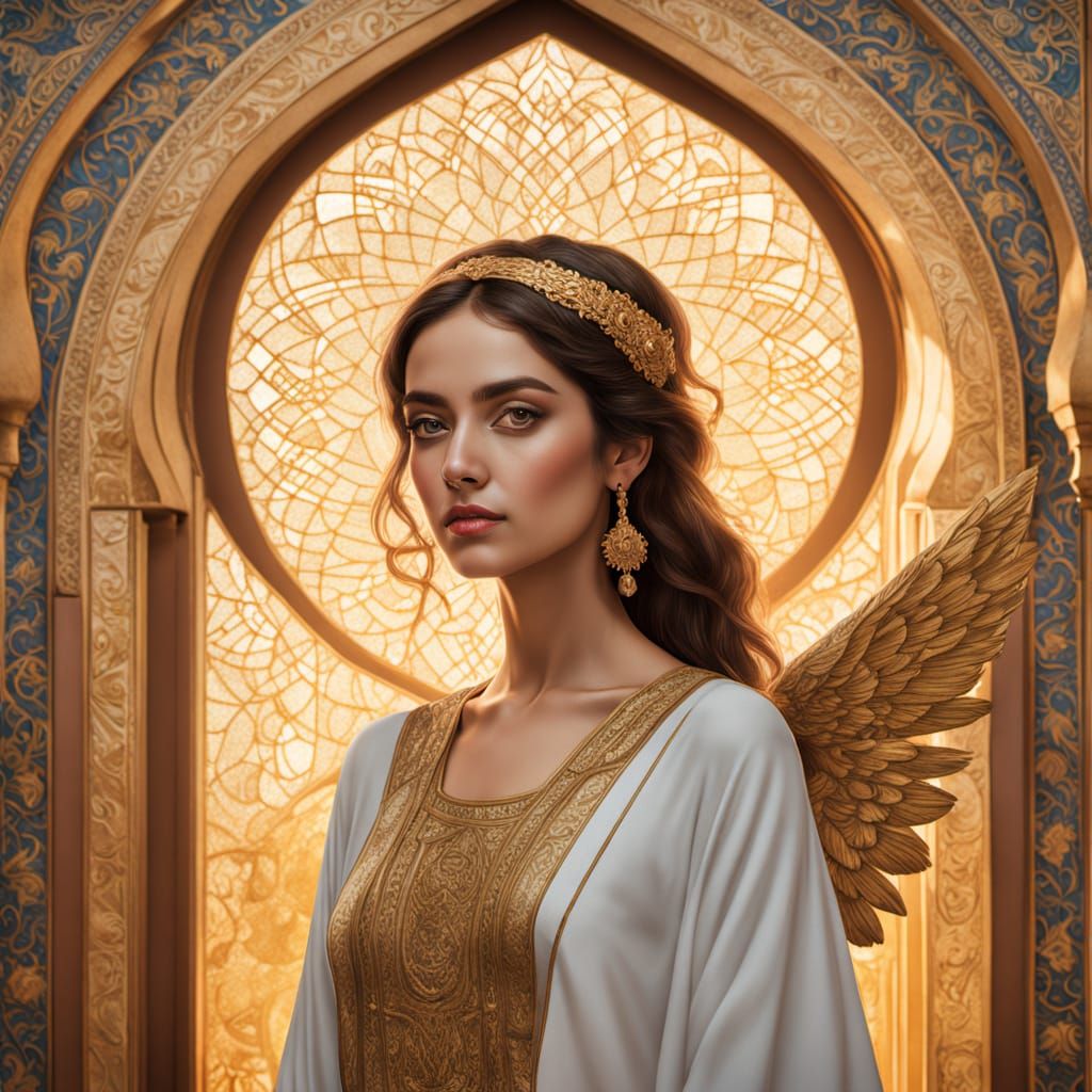 Angel Over Iranian Mosque in Klimt Style
