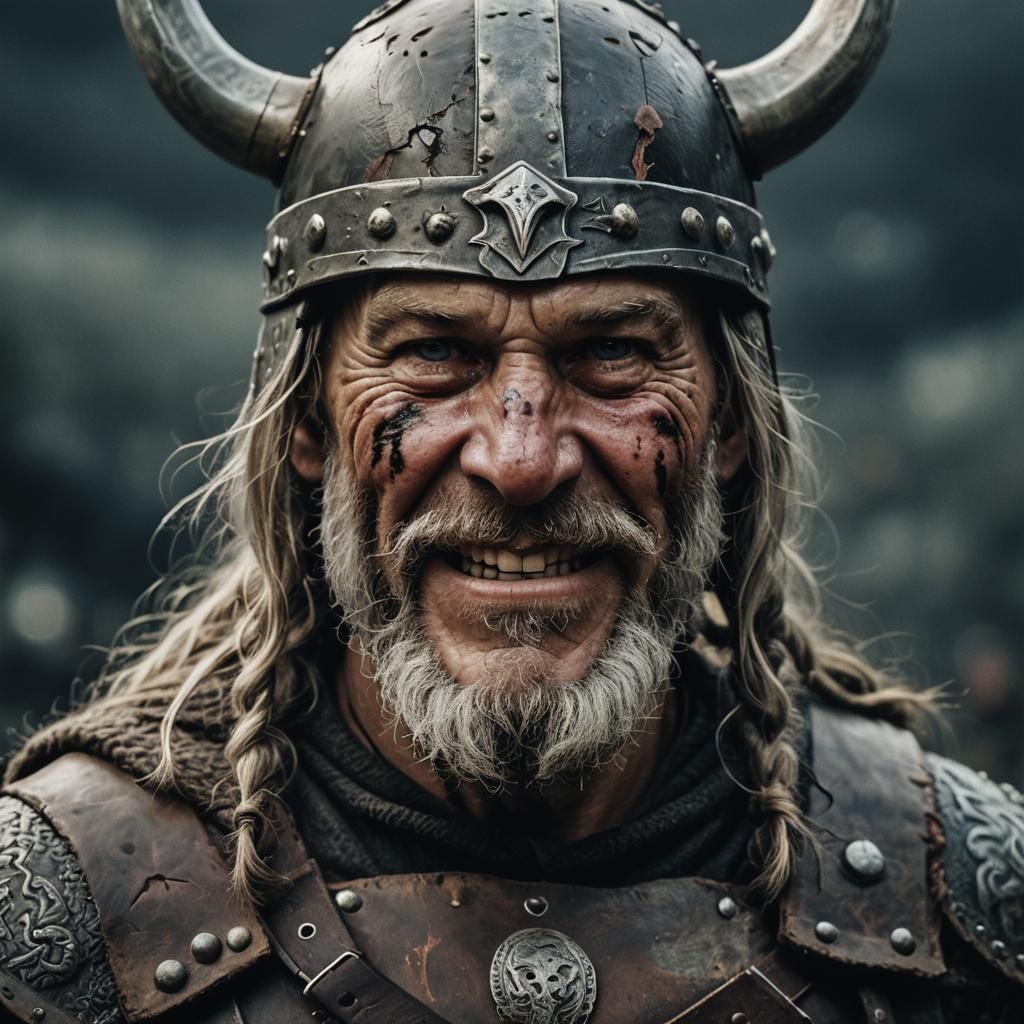 Grinning Viking Warrior Portrait in Cinematic Style
