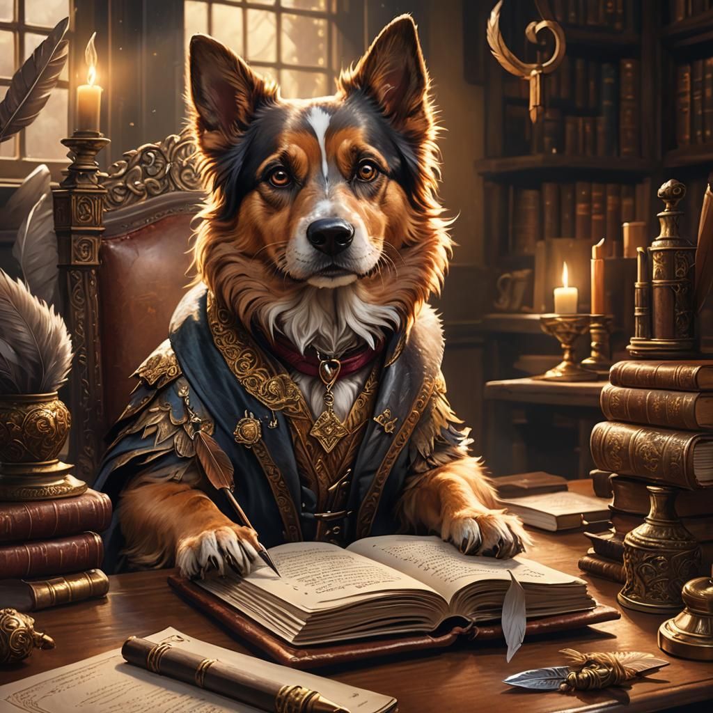 Dog Writes in Book: Fantasy Concept Art
