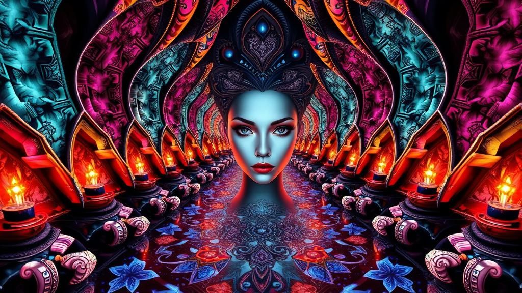 Surreal Fantasy Temptress Portrait in 3D Shading Style