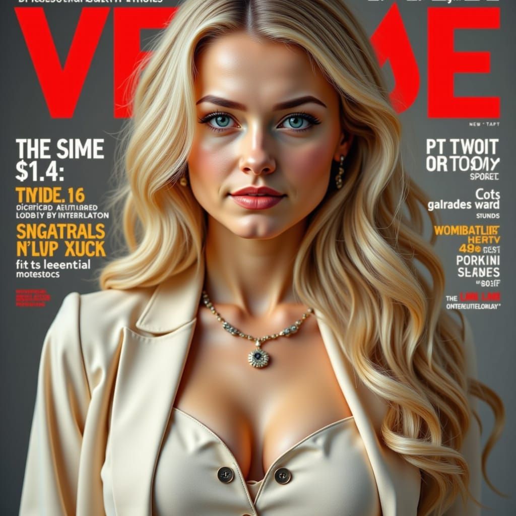 Magazine Cover Featuring Blonde Woman in Studio
