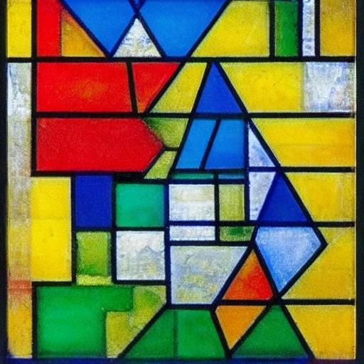 Abstract Stained Glass World in Mondrian and Klee Style