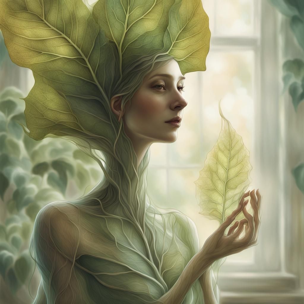 Human-like Leaf in a Pot: Surreal Digital Art