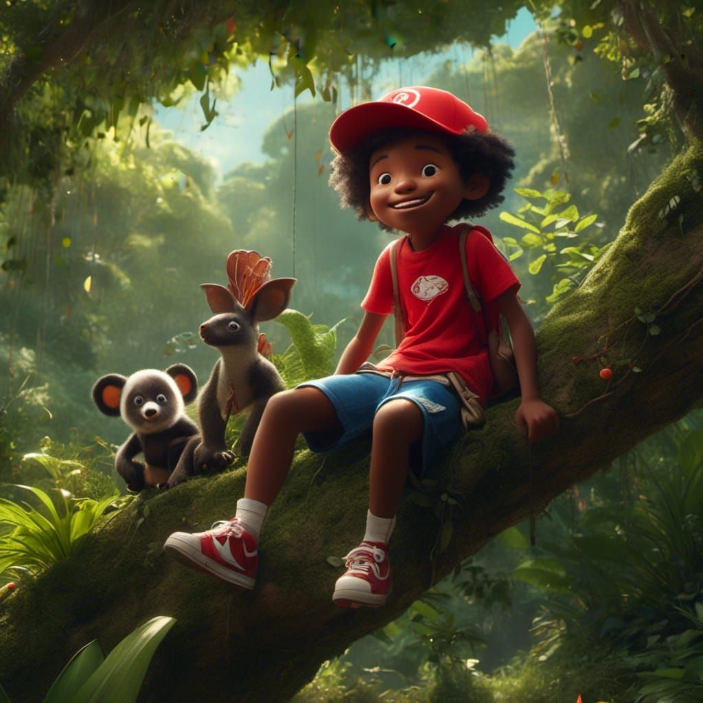 Whimsical Boy in Brazilian Forest, Digital Matte Painting