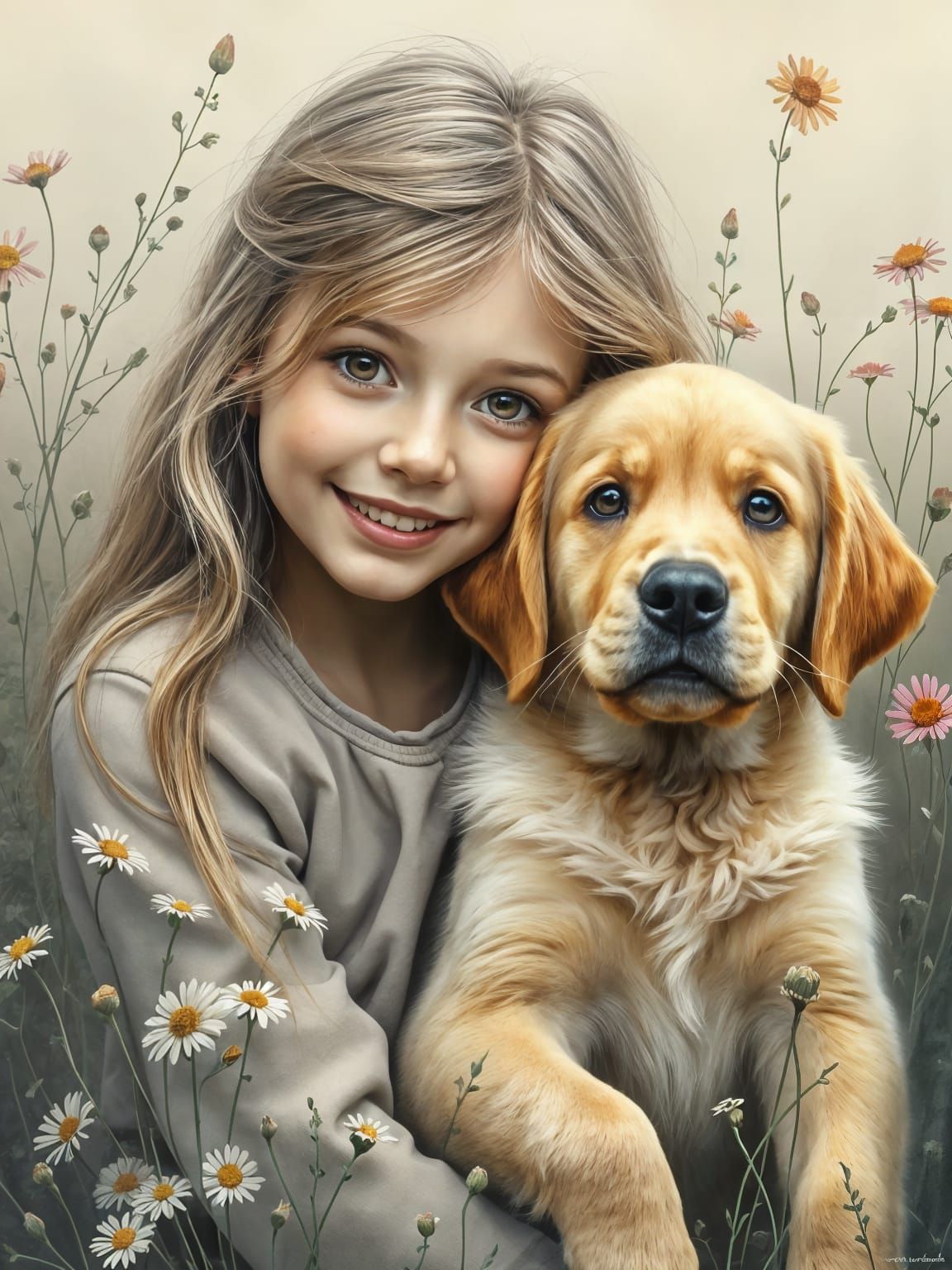 Whimsical Childhood Scene in Pastel Chalk Style