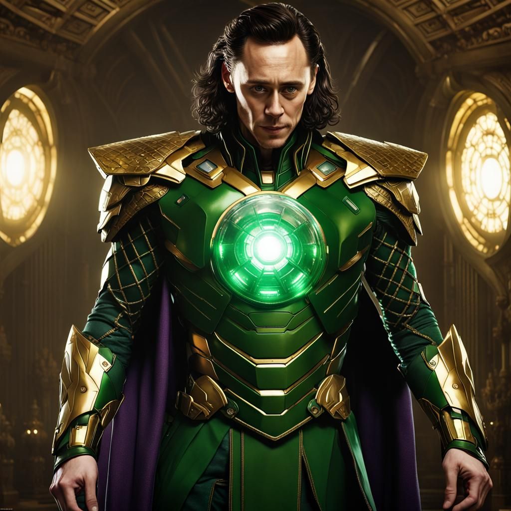 Loki as Iron Man in Dark Fantasy Style
