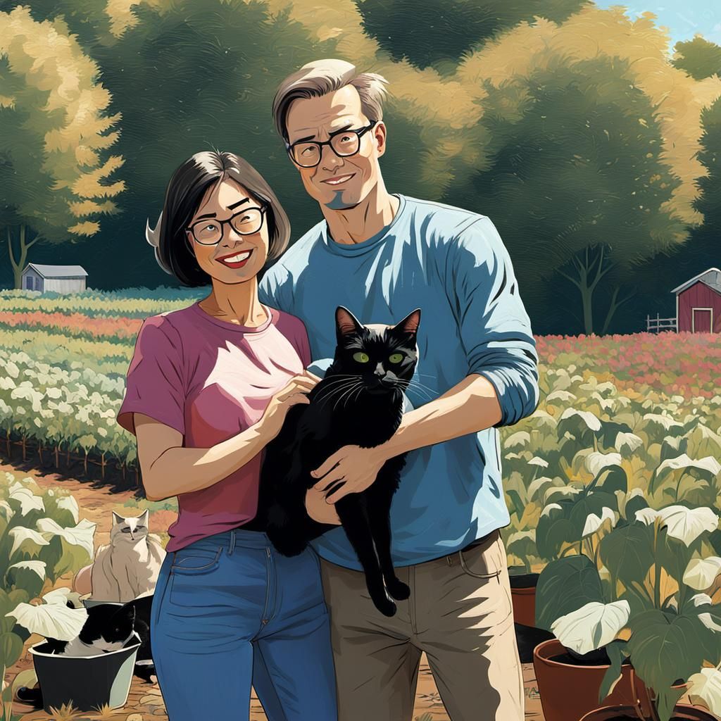 Couple Gardening on Farm in Pop Art Style