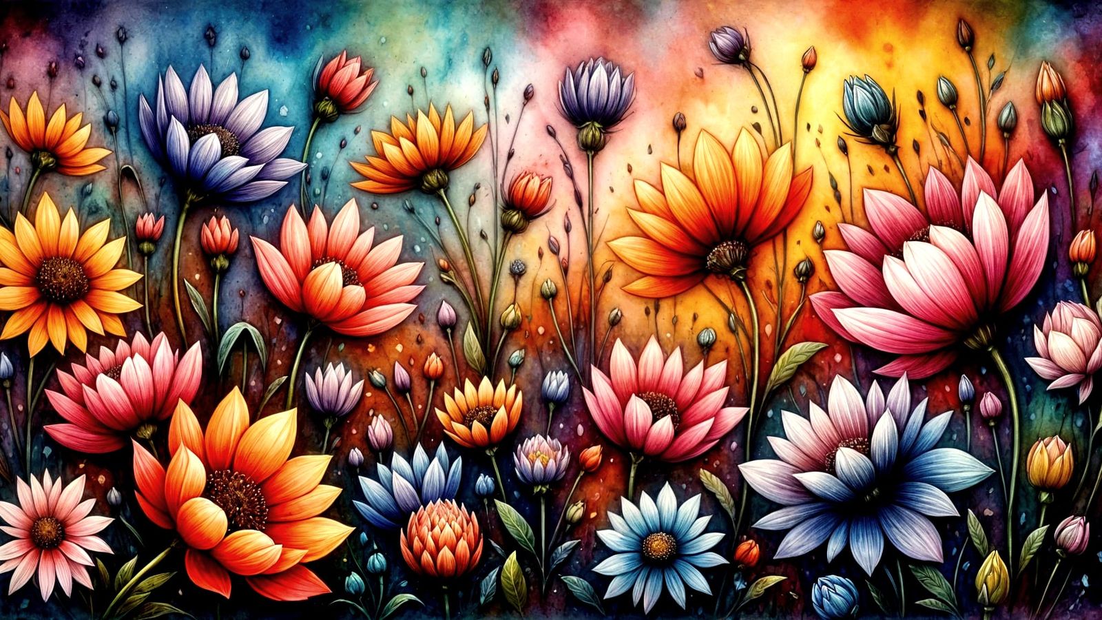 High-Energy Abstract Floral Art with Dynamic Textures