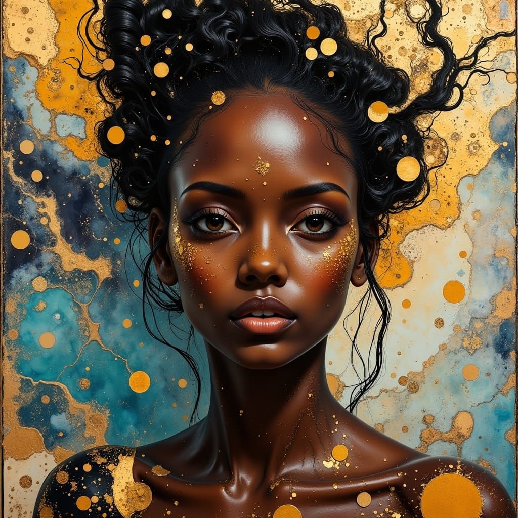 Black woman <lora:hyperkraximalismus:1.0> <lora:SCREAMING DOTS:1.0> <lora:divineOil:1.0>