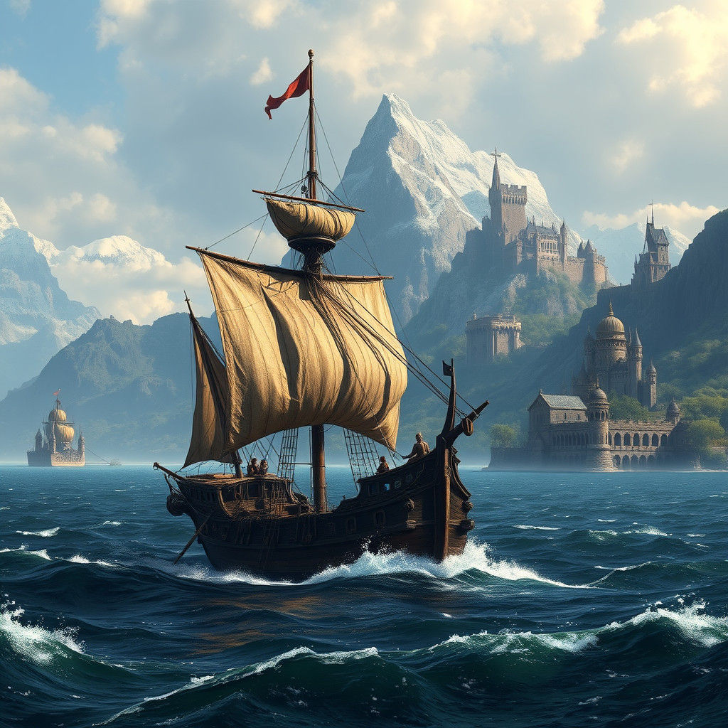 Galleon Seeks Refuge: Fantasy Matte Painting