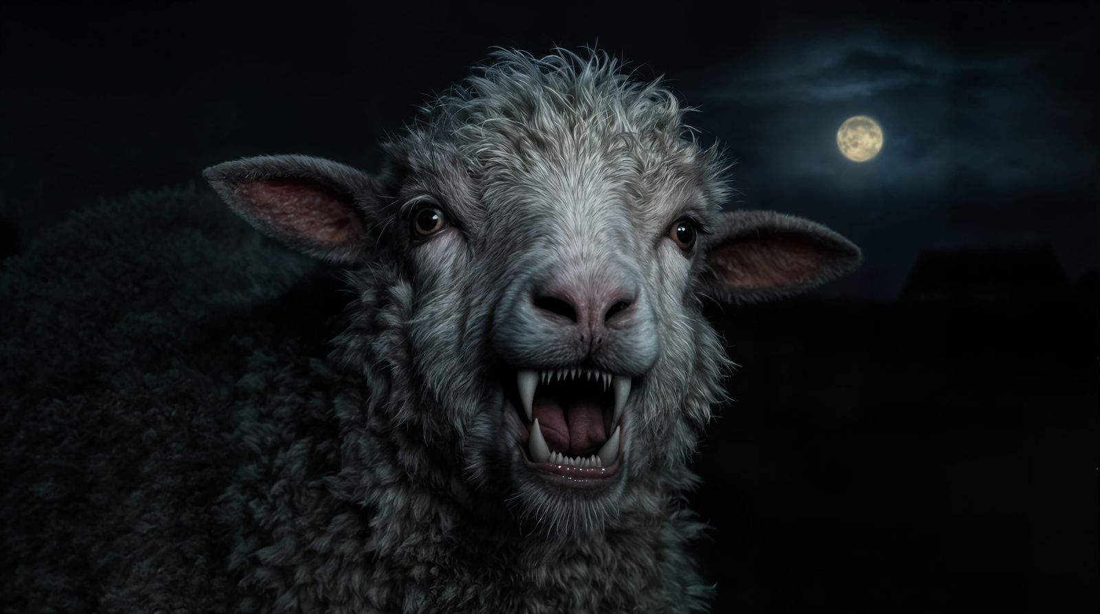 Adorable Lamb Vampire in Moonlit Night