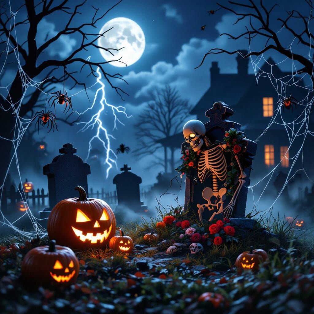 Skeleton Escapes Grave Amidst Halloween Night