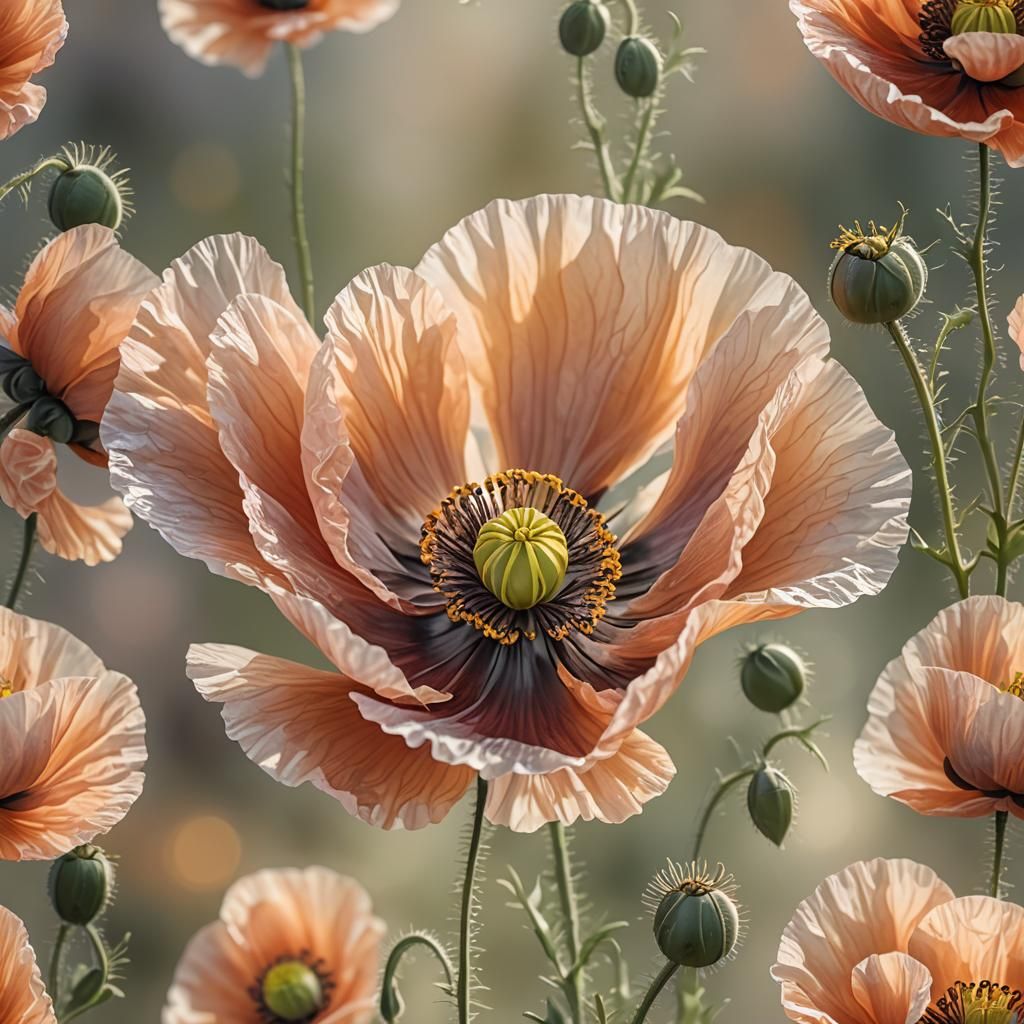 Close-up of a Single Poppy in Digital Art