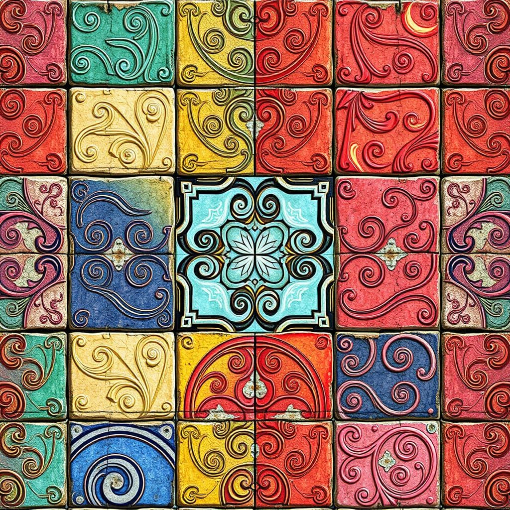 Ancient Japanese-Inspired Anime Tile Design in Vibrant Color...