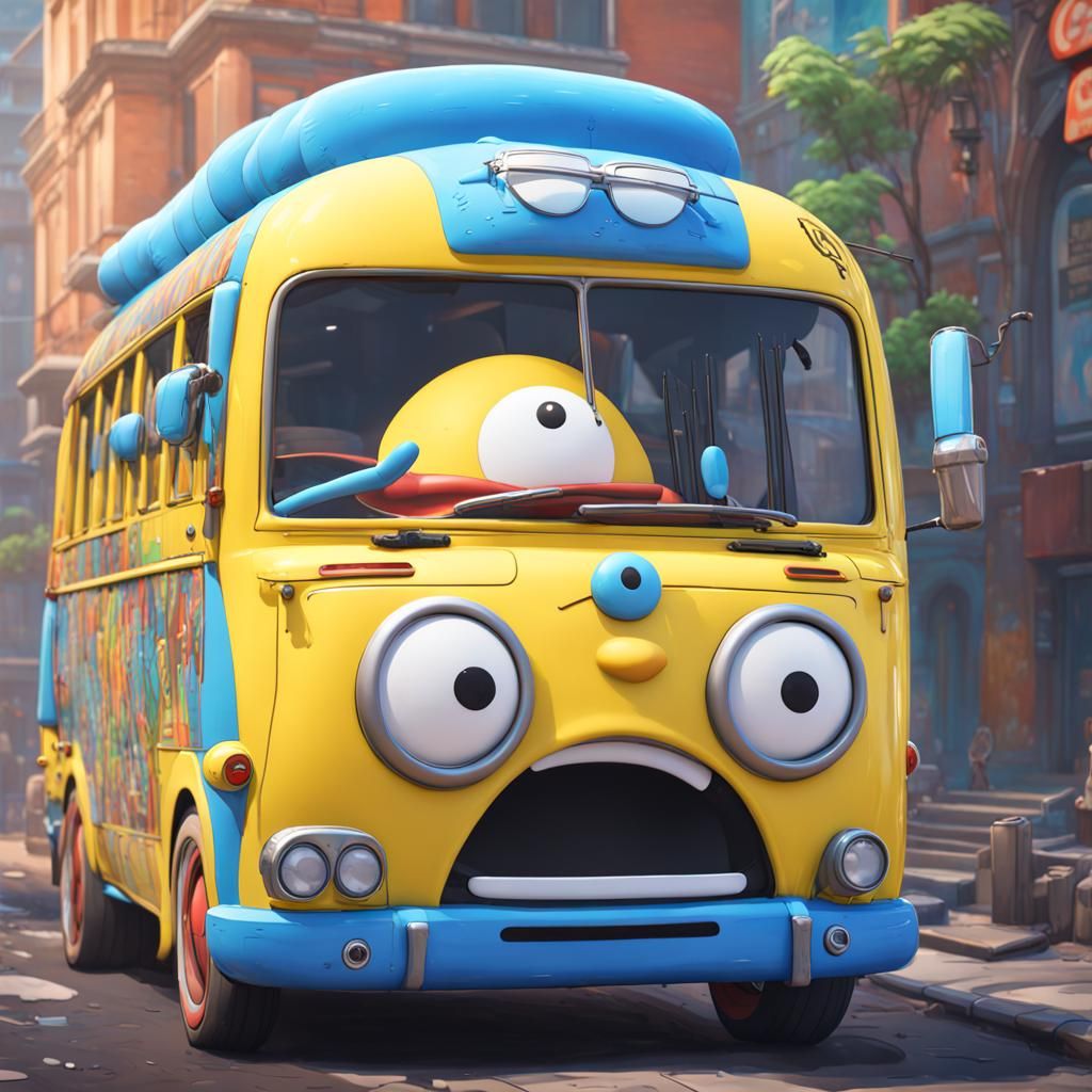 Doraemon Minion Fortnite Bus: Hyperrealistic Concept Art