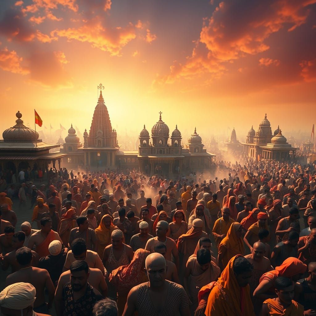 Vibrant Maha Kumbh Mela Festival in Hyperrealistic Style