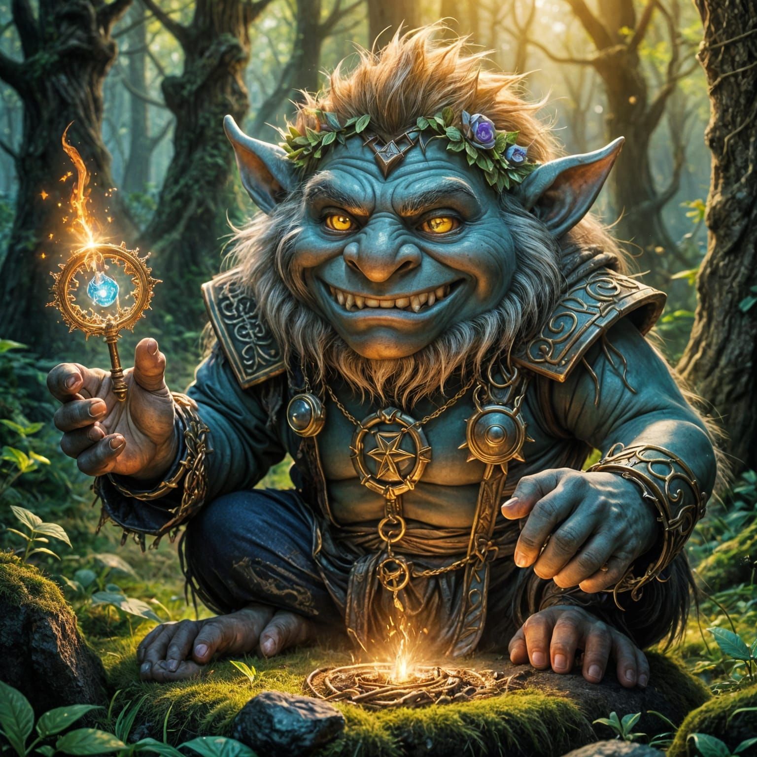 Mischievous Magic Troll with Playful Gaze