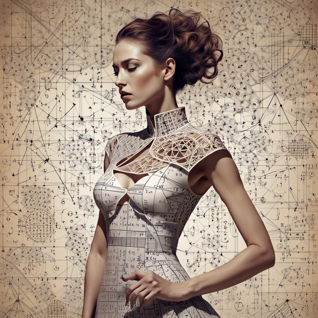 Surreal Math Art: Woman Visualizing Complex Formulas