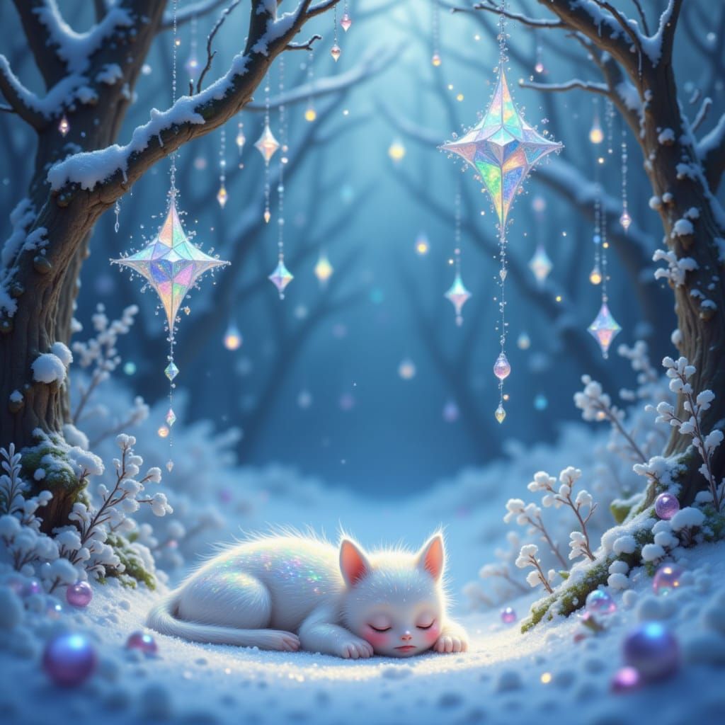 Magical Winter Landscape with Sleeping Creature