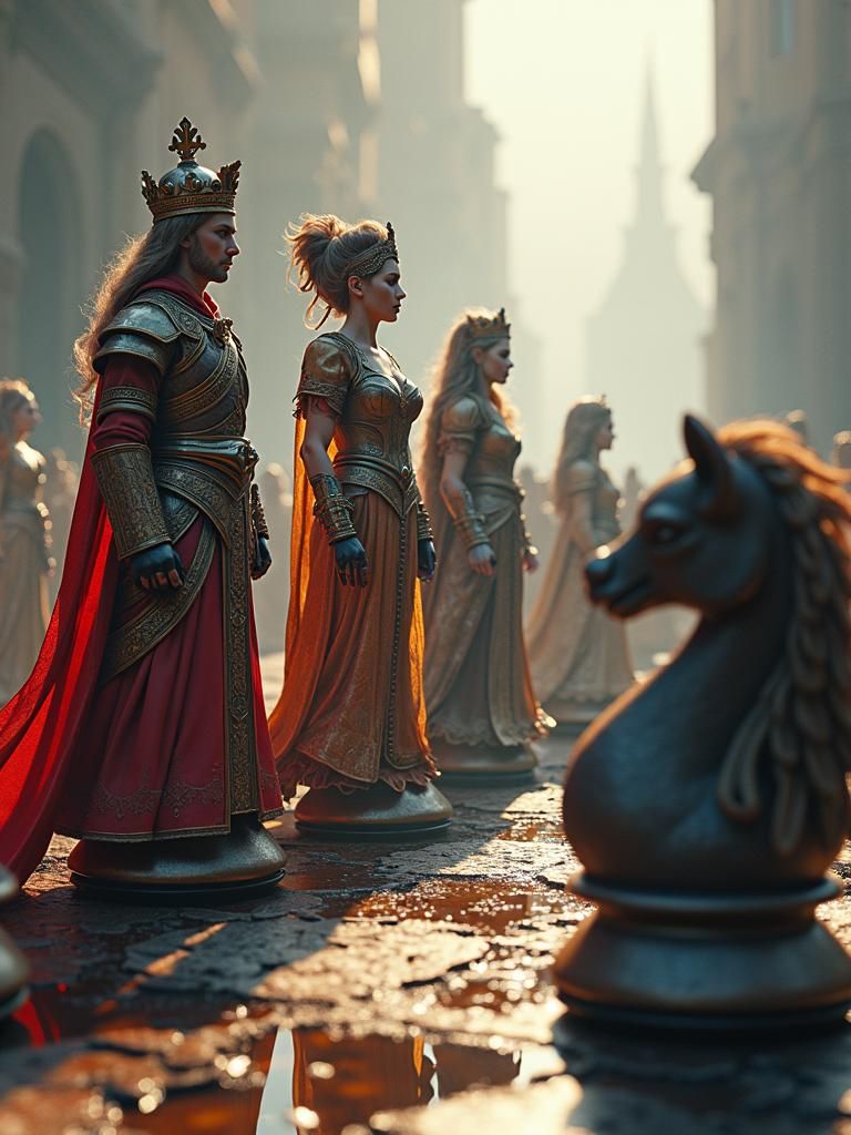 Fantastical Chess Game in Matte Painting Style