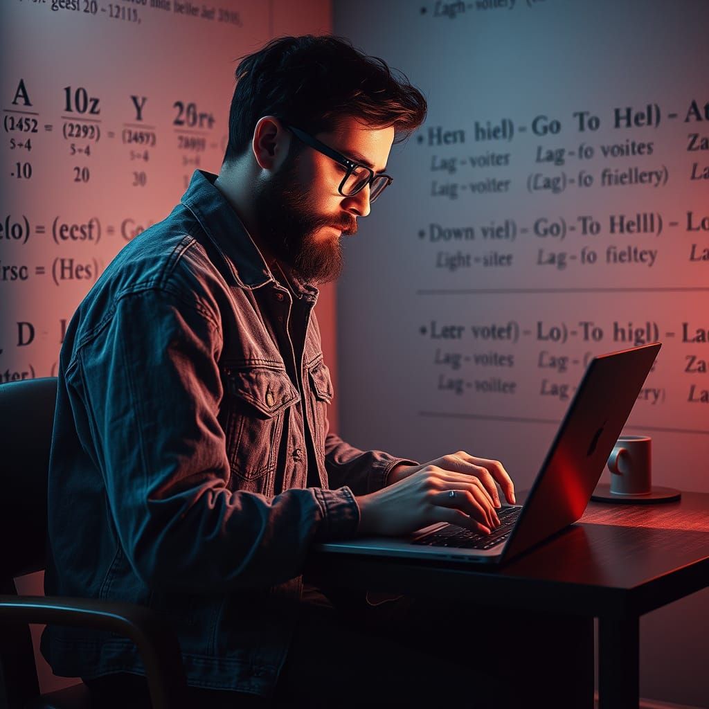 AI Artist's Dystopian Workspace in Digital Art Style