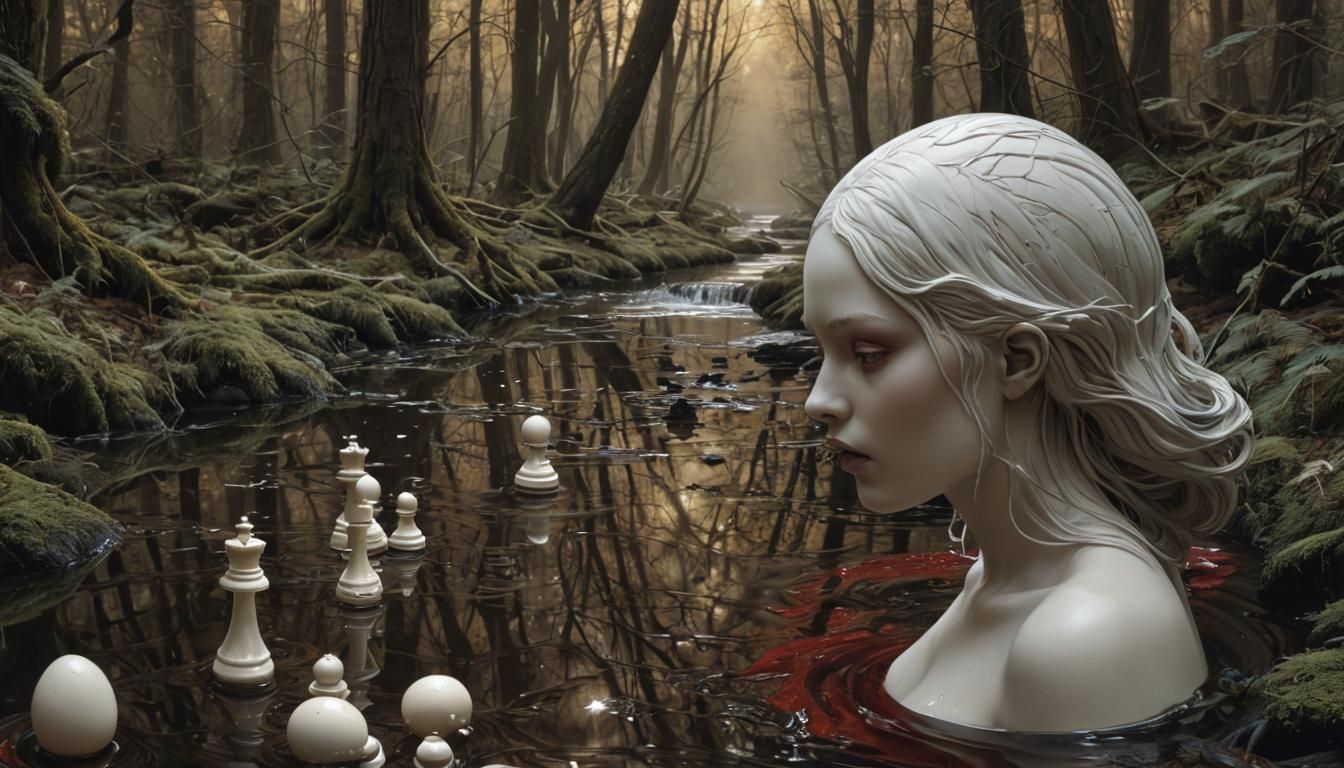 Surreal Landscape with Woman in Dark Fantasy Style