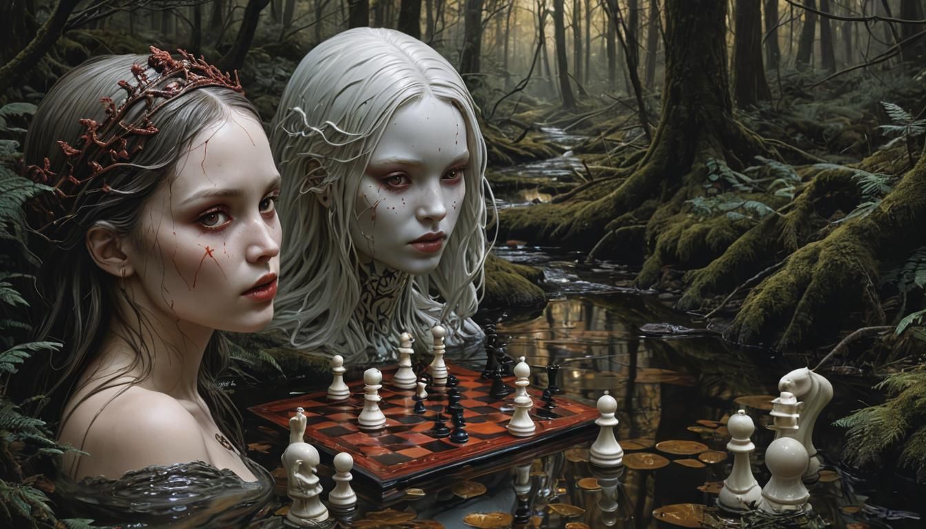 Surreal Galaxy Chess Game in Dark Fantasy Style