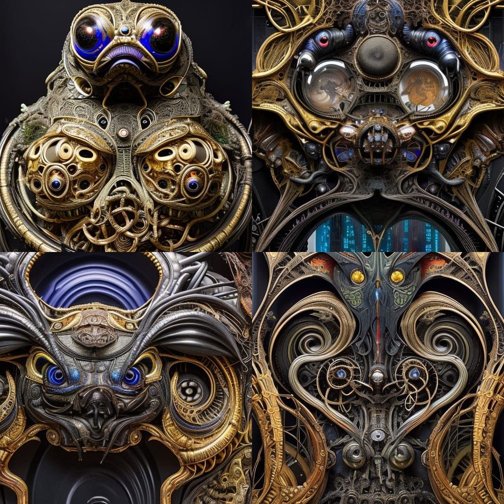Cyberpunk Gilded Age Alien Pug in Art Nouveau Style