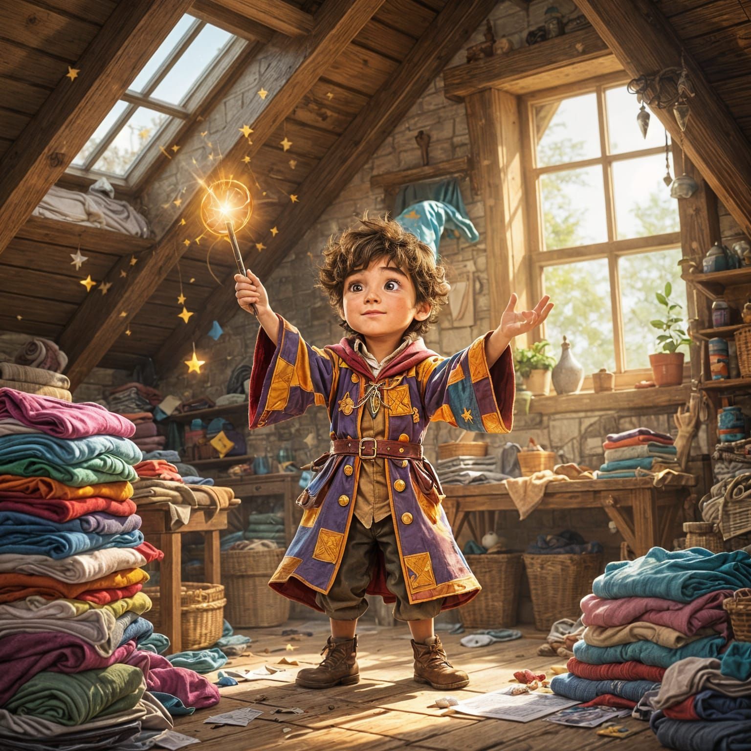 Young Wizard Magically Folds Laundry With Wand