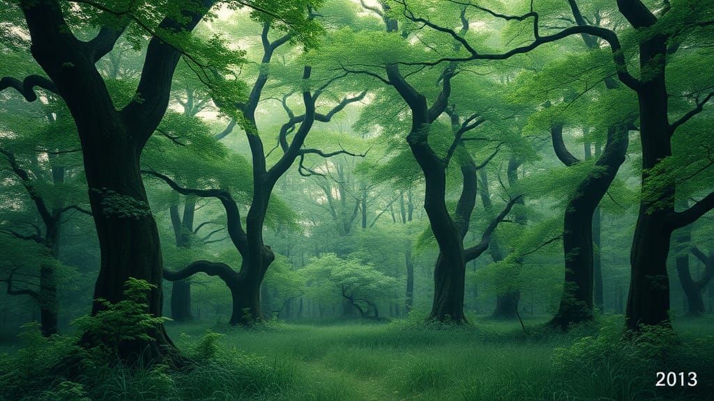 Verdant Forest in Emerald Hues: A Realistic Landscape