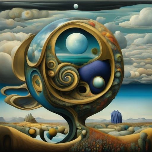 Surrealist Masterpiece Blends Dreamlike Landscapes and Abstr...
