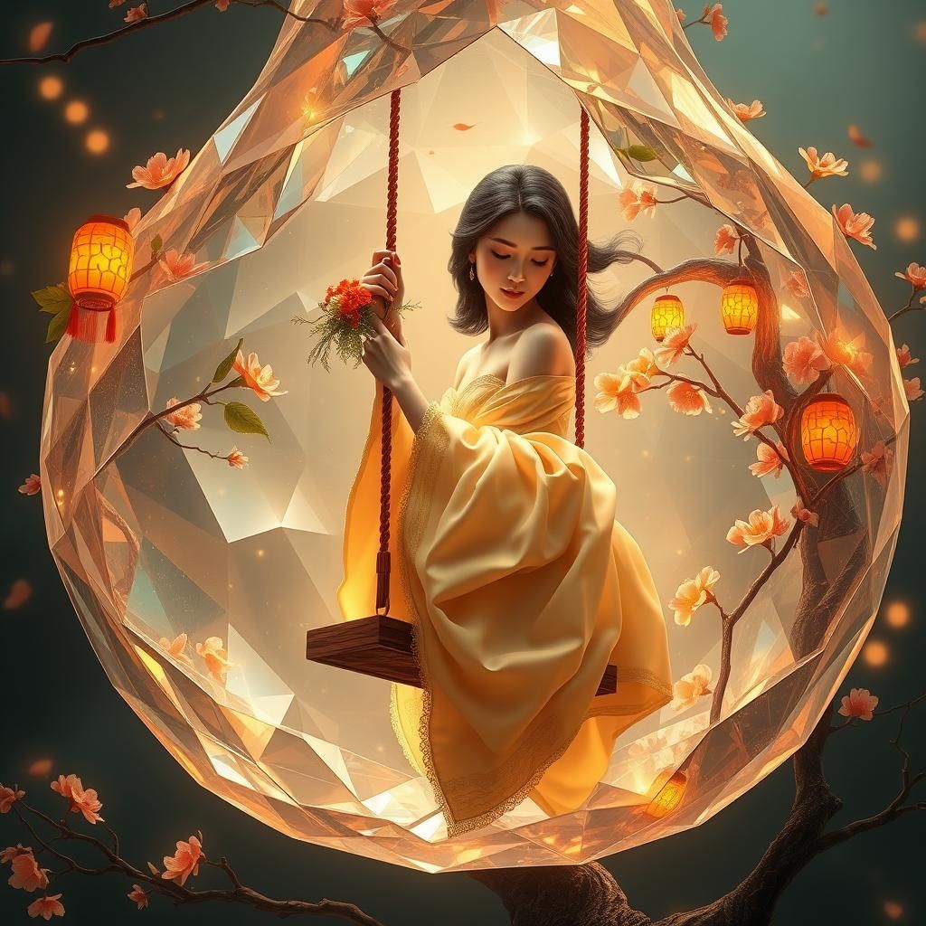 Lady on Swing in Crystal Pear, Mystical Matte Painting