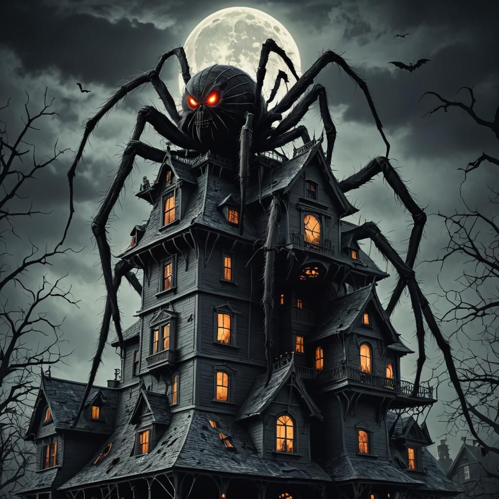 Giant Spider on Spooky Halloween House