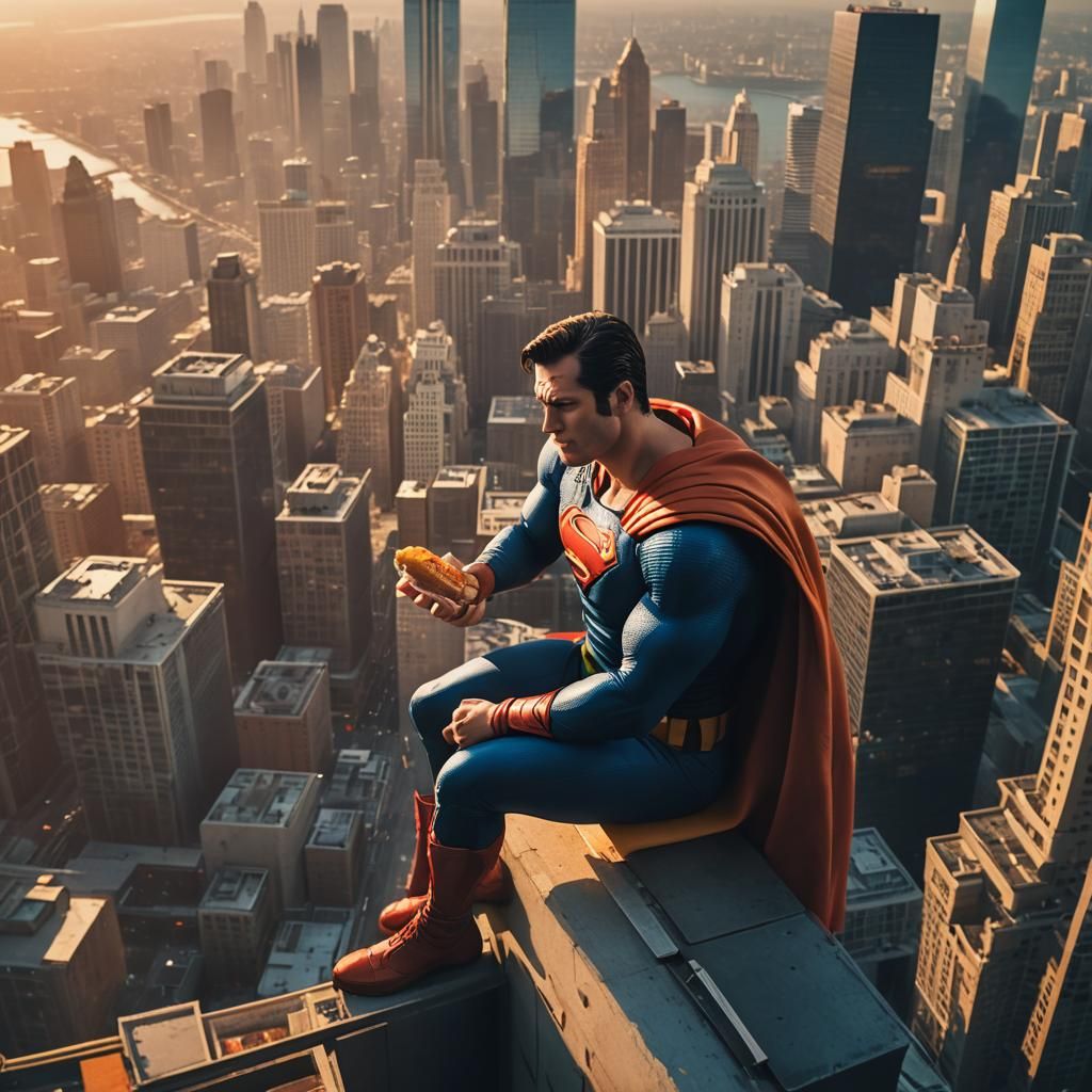 Superhero's Sunset Snack: Cinematic Skyscraper View