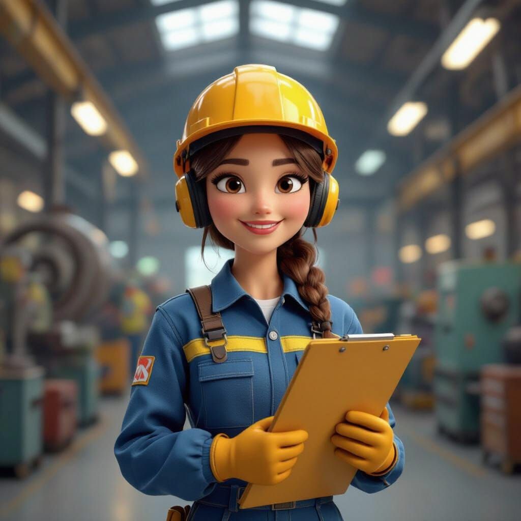 Animated 3D Pixar Style Factory Worker Portrait
