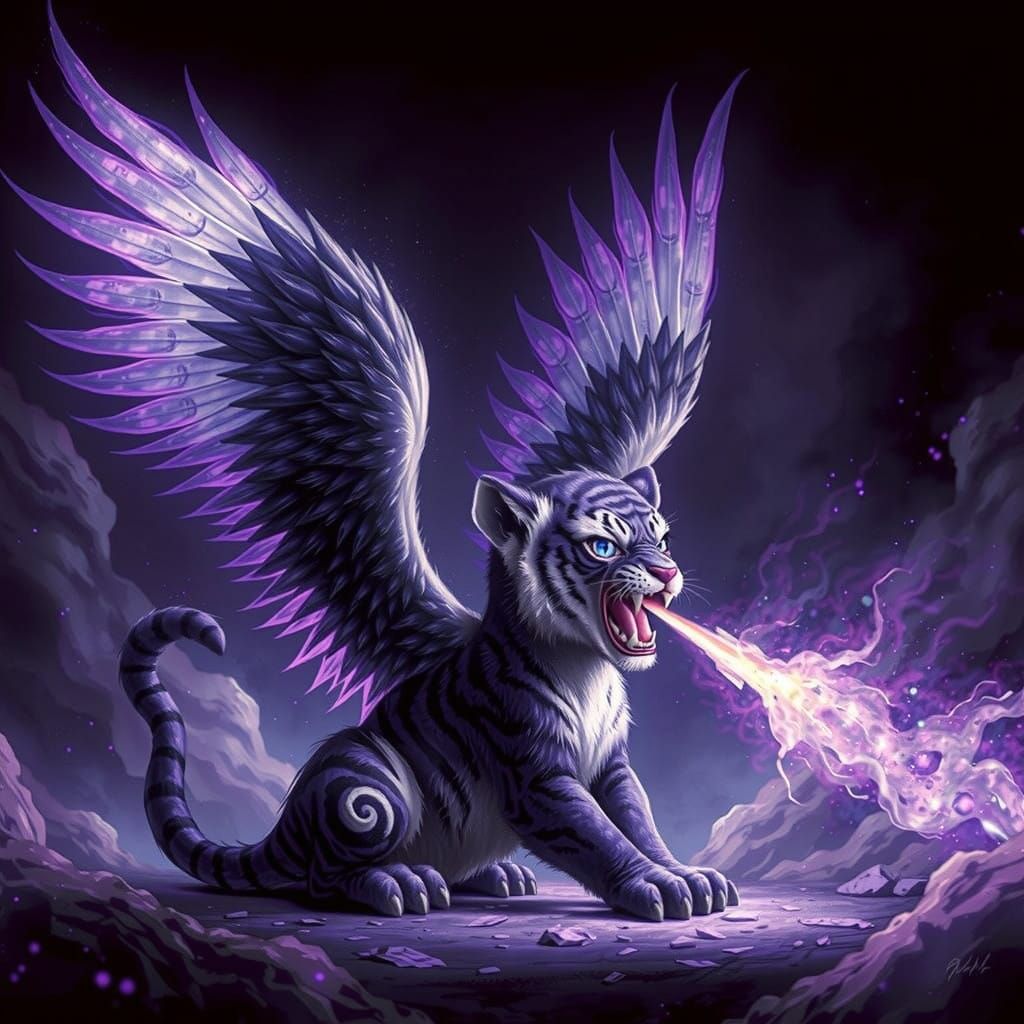 Malevolent Tiger Unleashes Vibrant Purple Flames with Angeli...