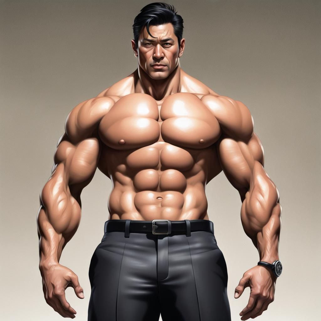Extremely Buff Asian CEO in Hyperrealistic Splash Art