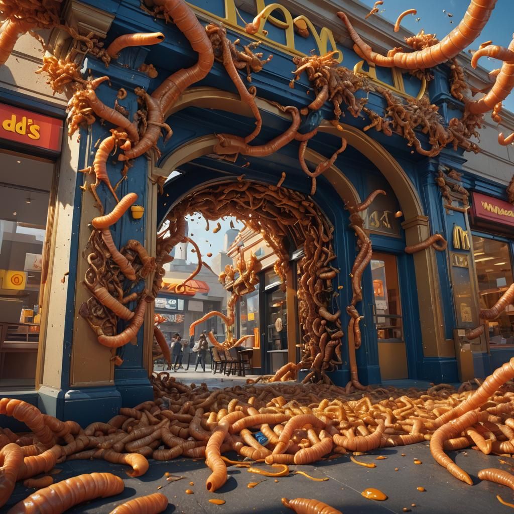 Giant Worms Attack McDonald's: Fantasy Concept Art