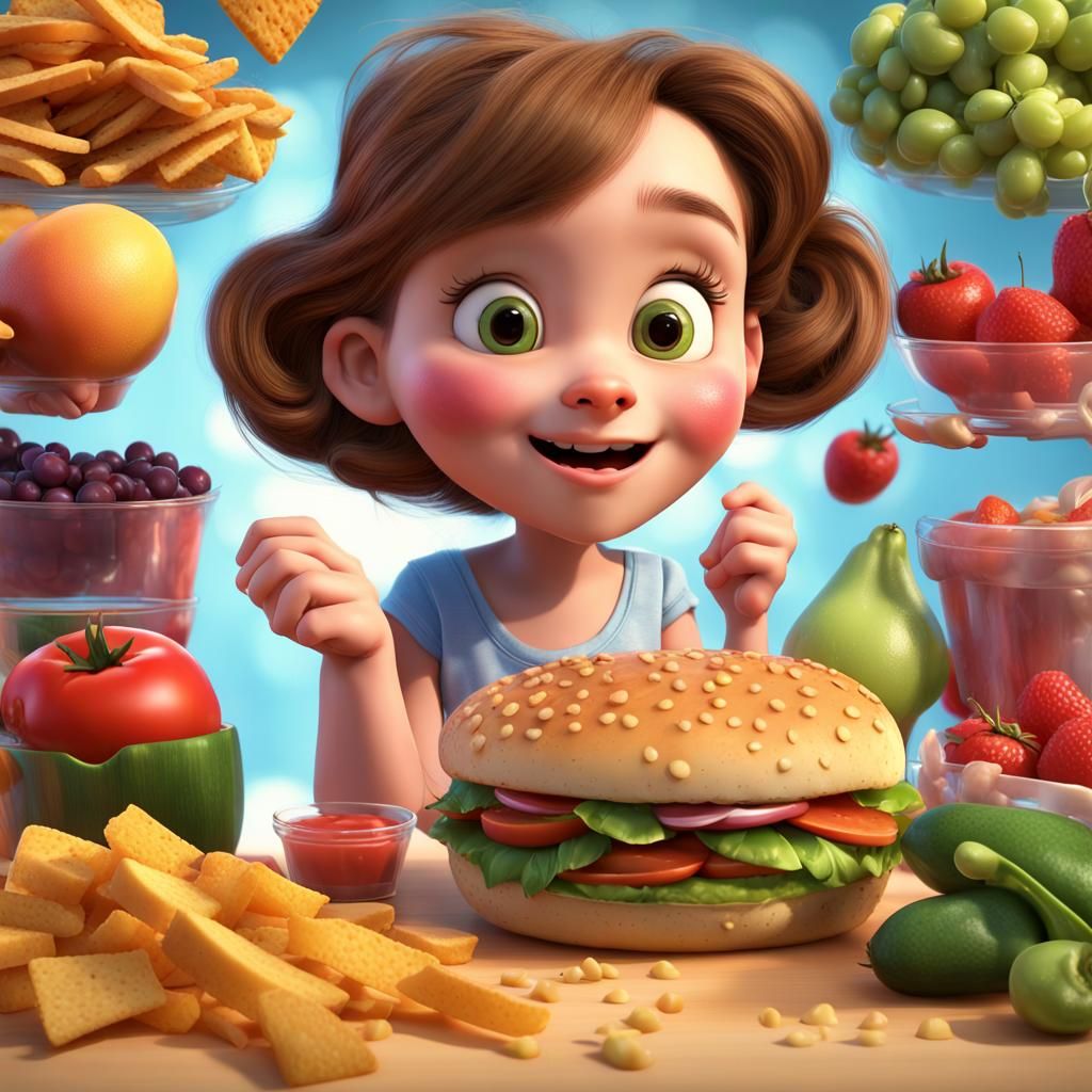 Lily's Favorite Foods: Pixar-Style 3D Digital Art