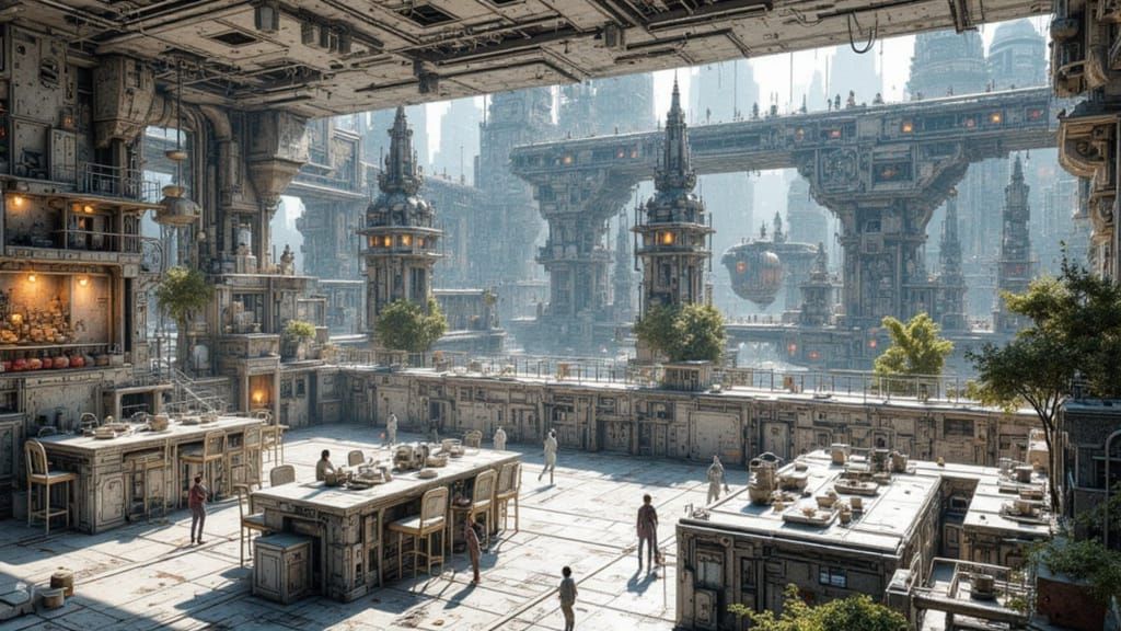 Intricate Sci-Fi Mediterranean Village Art