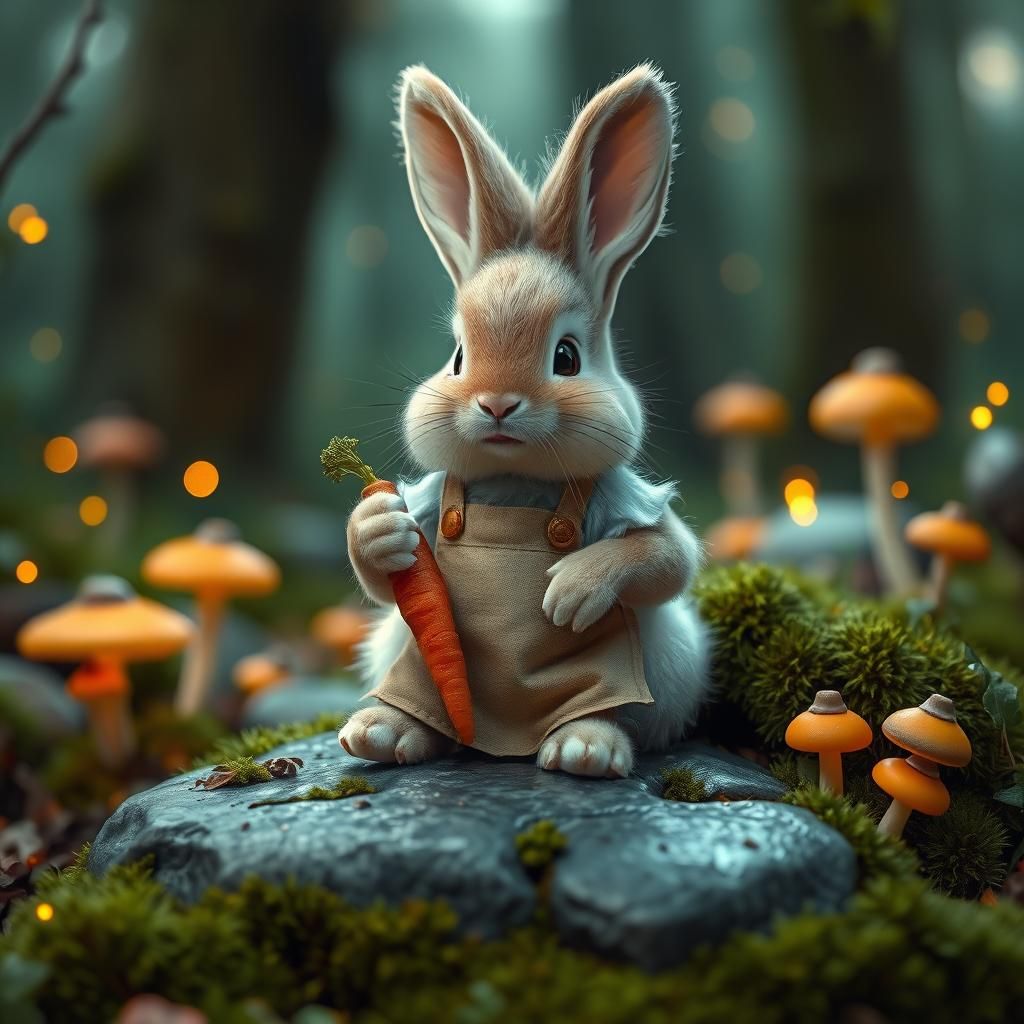 cute fluffy bunny eating carrot